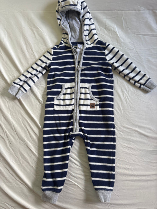 Carters, 9 months fleece suit Blue and white stripe, great used condition 9 Months