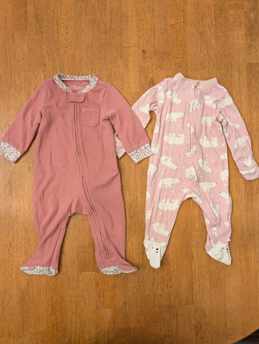 Carter's 6m, Old Navy 3-6m long sleeve pjs Pink waffle knit, pink polar bears 3 Months