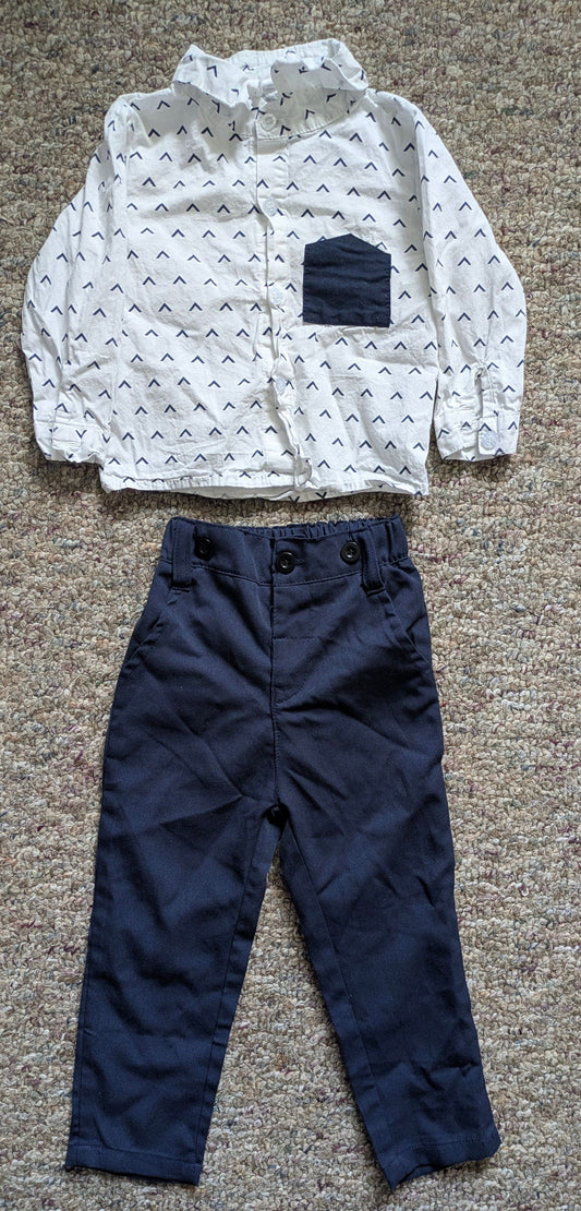 Shein: 12-18 months Navy blue & white button up shirt w navy pants 12 Months