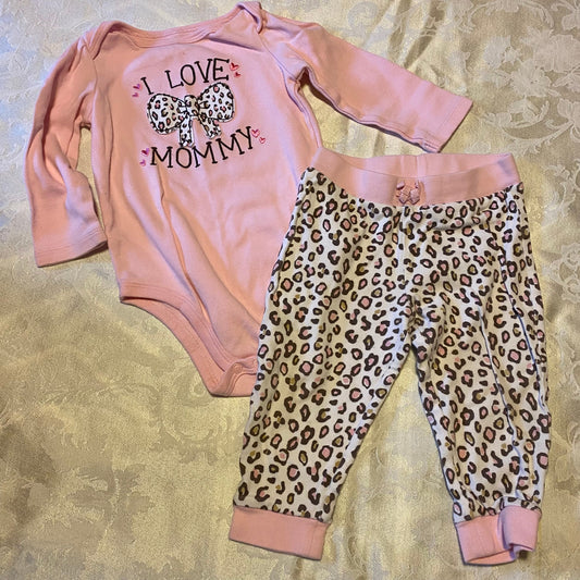 Jumping Beans, 18m, I love Mommy set with leopard print and matching pants 18 Months