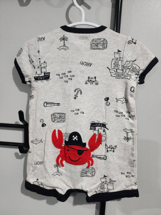 Carters, 6m Romper Snap up front Gray & Black w. Pirate Ships 6 Months