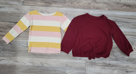 Cat and jack 2 pack long sleeve shirt sweater girls 5T striped, maroon 5T/5