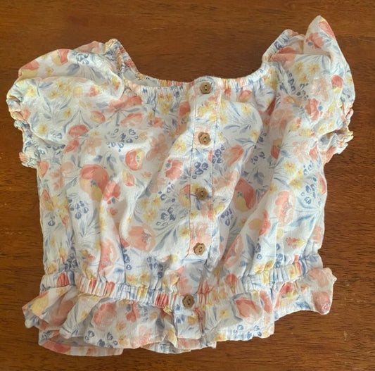 Tommy Bahama Watercolor floral Crop Top Shirt Ruffle Flower 6 6