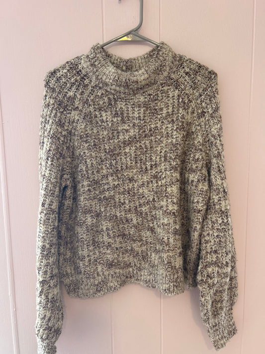 A new approach long sleeve knit sweater- like new Mock neck, brown and cream Women's - S