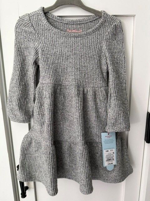 Cat & Jack Gray ribbed, long sleeve, soft winter dress 12 Months
