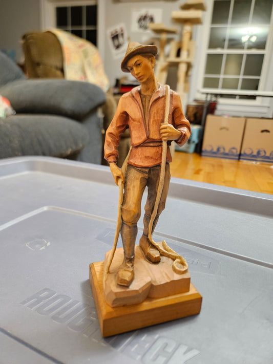Handcarved in Italy wooden figure of a man possibly farmer from the 1950s Decor