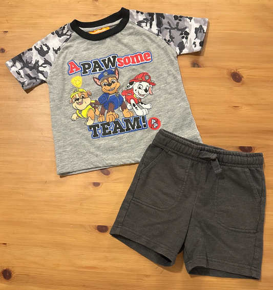 2pc Paw Patrol Outfit Set-DkGray Cat & Jack Shorts 2T Nickelodeon Rubble/Chase/Marshall SS Tee T-Shirt TEAM 2T
