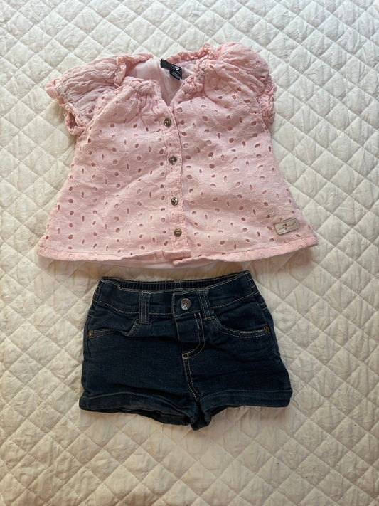 US Polo & LA Pink quilted shirt with jean shorts 18 Months