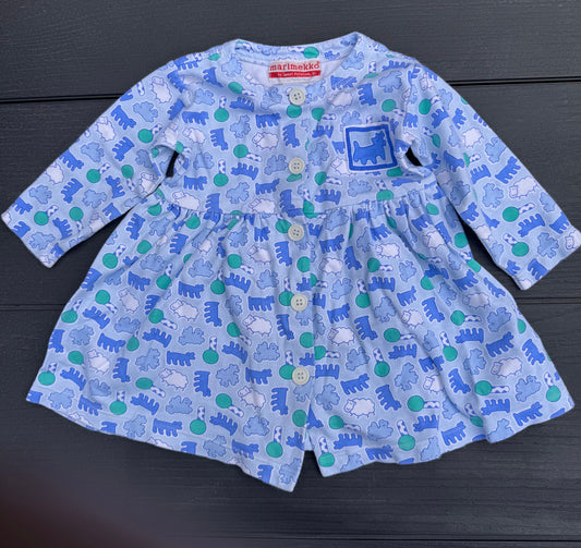 Marimekko dress boutique long sleeve soft Blue animal print baby 18 months girl 18 Months