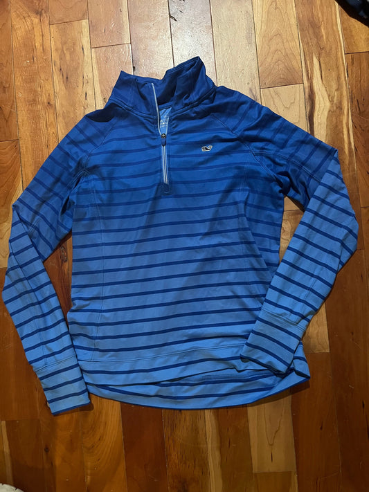 Vineyard Vines Performance Long sleeve quarter zip blue striped top Women's - S