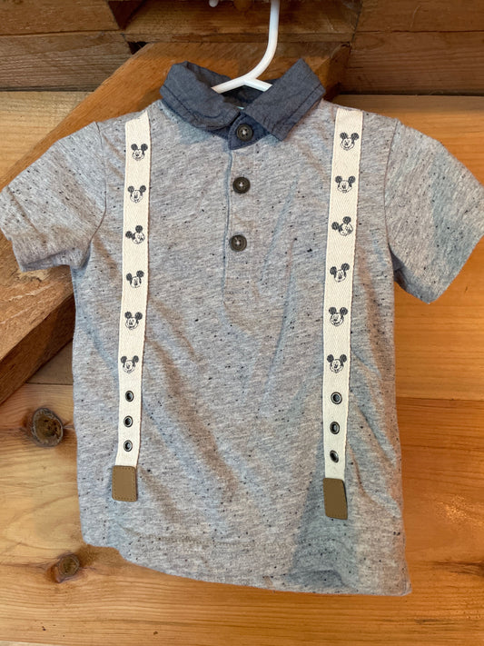 Disney, 9m-12m gray-blue shirt with Mickey Mouse overall design 9 Months