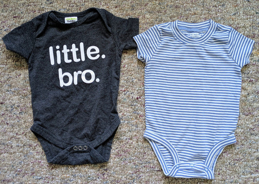 Child of mine & Ordinary toddler Dark Grey Little bro and blue stripped onesies 3 Months