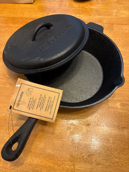 New With Tags Old Mountain Preseasoned cast iron 3 quart deep fry skillet with lid Kitchen