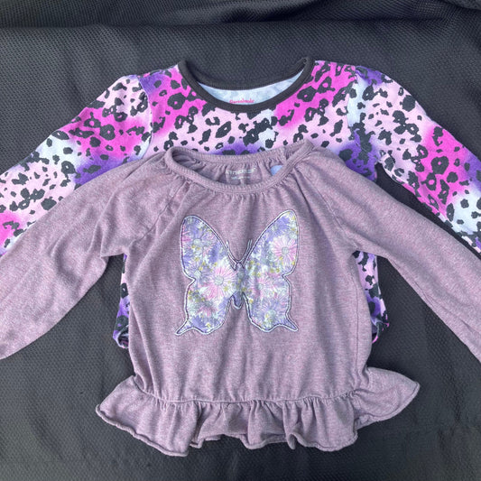 Garanimals / Burt's Bees Kids 3T - two shirts long-sleeved Pink/purple cheetah print / Purple butterfly organic 3T
