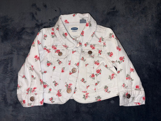 Old Navy 6-12 Month Floral Jacket Button Up White & Floral Design Denim Jacket 6 Months