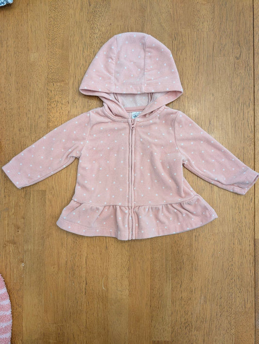 Carter's, 3-6m, hooded zip up sweatshirt pink/white polka dots 3 Months