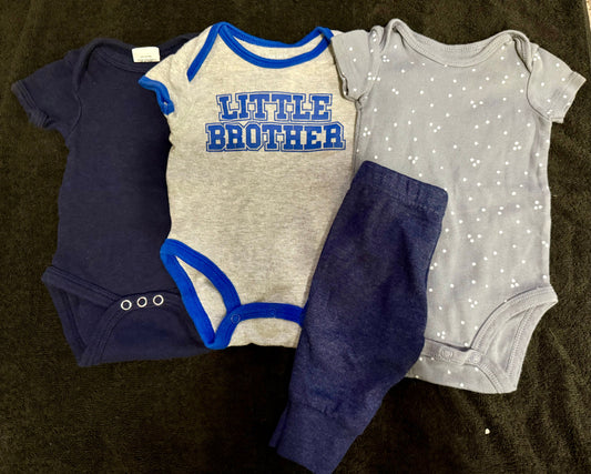Little brother gray, blue and black outfits Little brother gray, blue and black outfits 3 Months