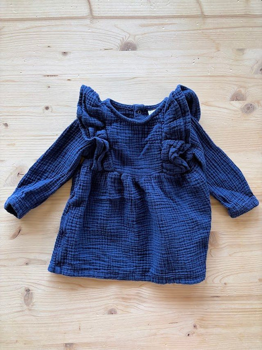 Cat & Jack, 12m, Navy Dress Blue Dress with Ruffles, 100% Cotton, 12 Months