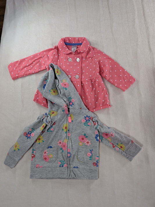 Carter's 9 mo girl's coat and hoodie Zip up flower hoodie and pink & white polka dot coat w/ buttons 9 Months
