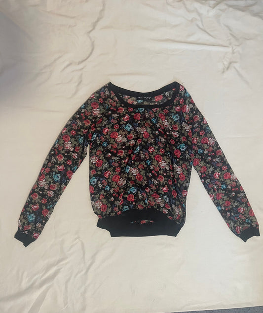 Mason Mackenzie women's XS floral blouse black background, long sleeves, sheer Women's - XS