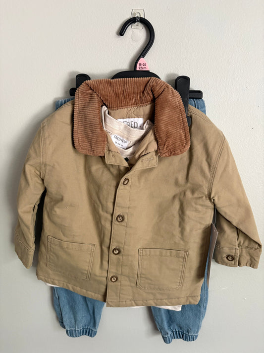 Fred and Flo Brand New Toddler Boy Outfit with Jacket Shirt and Jeans 18 Months