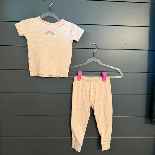 Carters Pajama set orange stripe rainbows short sleeve with pants 2T