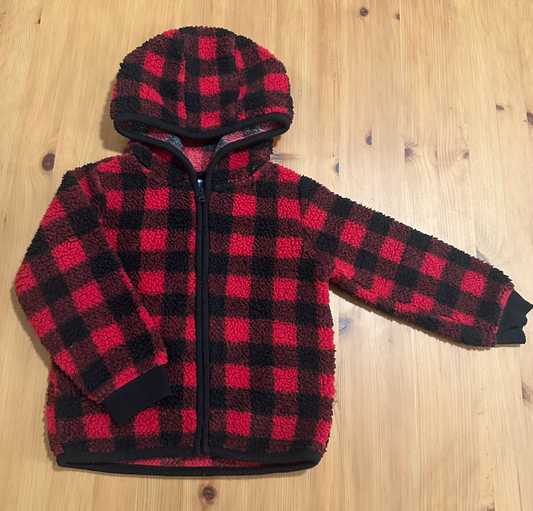 Just One You by Carters Red Buffalo Plaid Jacket Durable Warm Fleece Coat w/ Hood and Full Zipper 24 Months