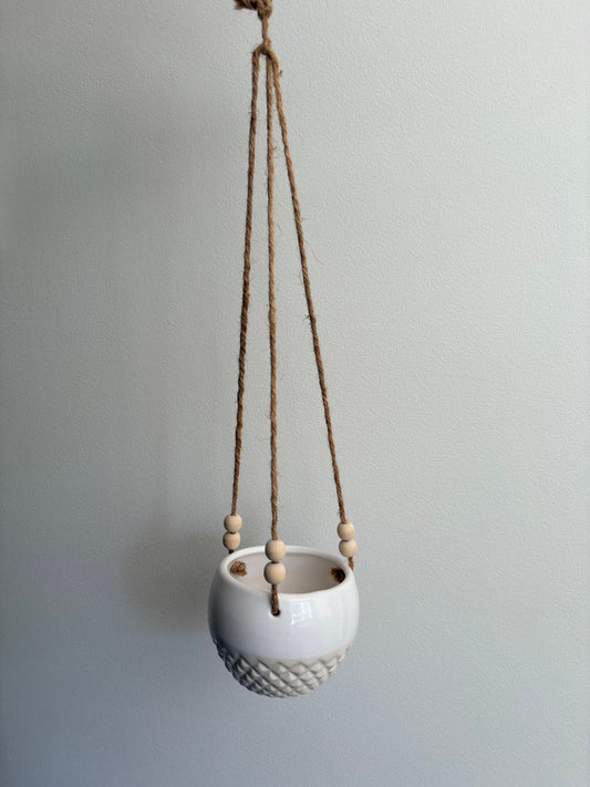 Hanging ceramic planter with beads Boho ceramic hanging planter, 4in. pot Wall Hanging
