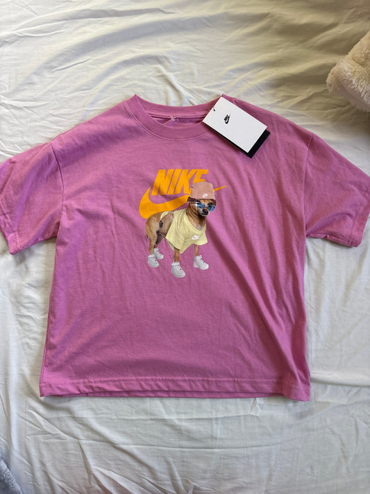 Nike, Size Medium, Short Sleeve Pink with Chihuahua on the front new tags 8