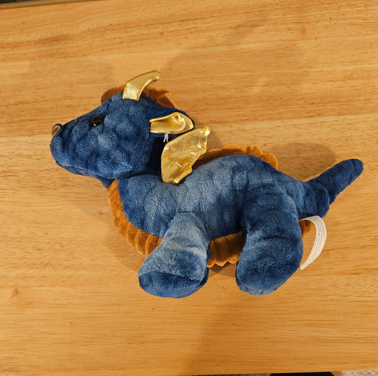 Small Blue Dragon stuffir no official brand Gold wings & highlights, good for fans of Wings of Fire Plush Toys