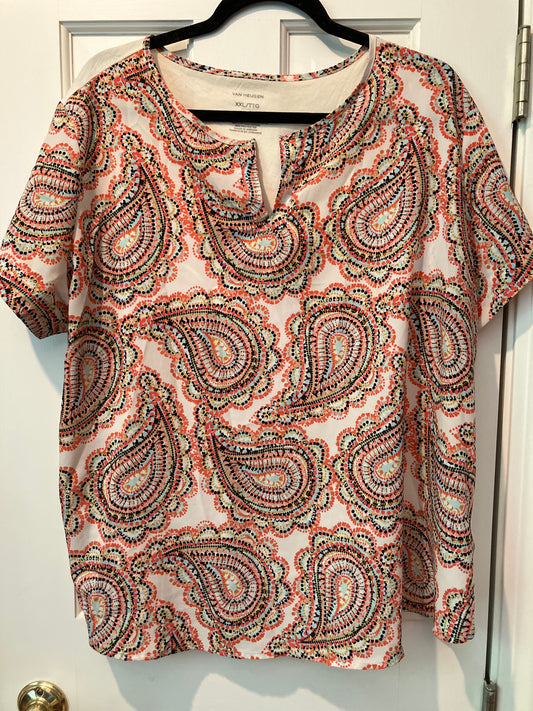 Van Heusen size xxl. Short sleeve tshirt blouse Back of shirt is plain white, pattern on front Women's - XXL