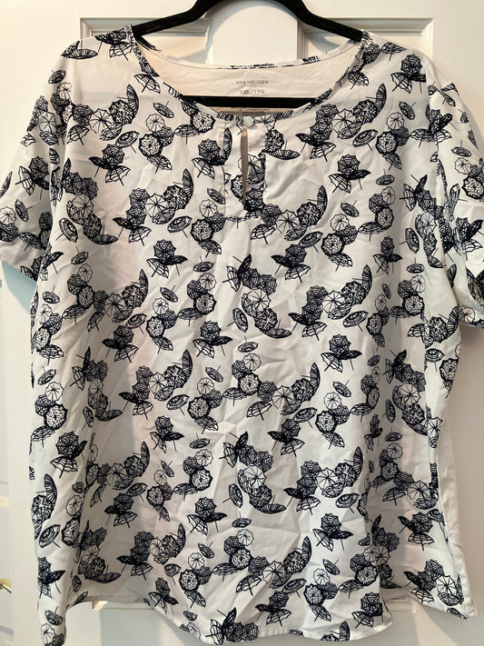 Van Heusen size 2xl umbrella pattern tshirt blouse Back of shirt is solid white Women's - XXL