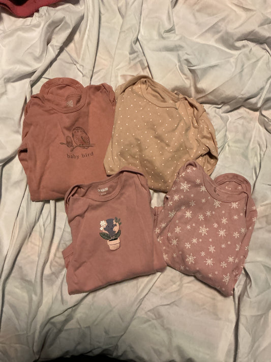 Carter, chickpea,pekkle Four pink long sleeve onesies 12 Months