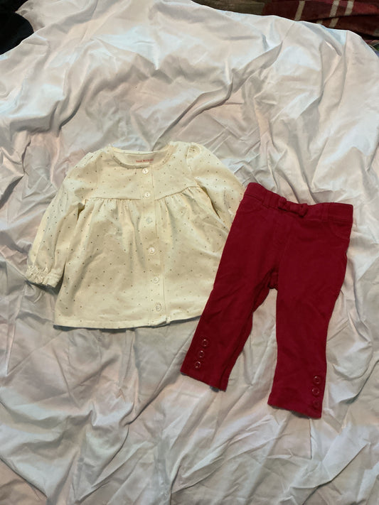 Isaac mizrahi and gymboree White with gold polkadot shirt, dress, and red pants 9 Months