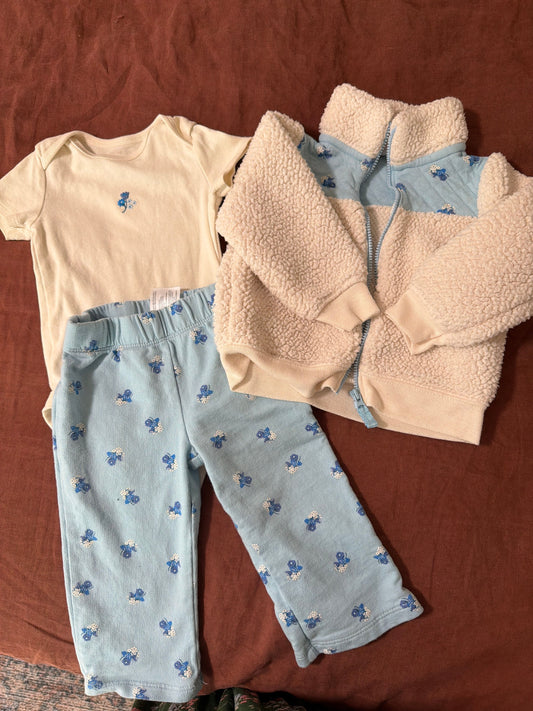 Carters Blue floral set with jacket 12 Months