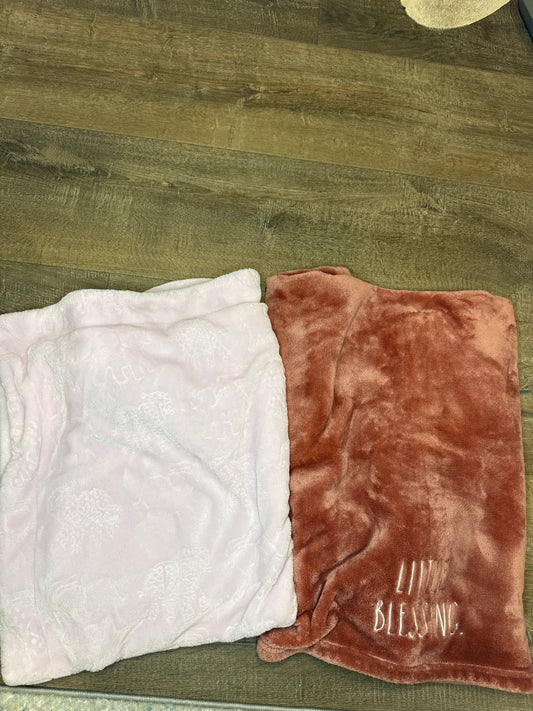 Rae Dunn and tjmaxx 2 pink and mauve Baby blankets smoke free pet free home like new Blanket