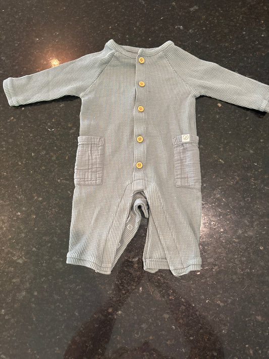 Little Planet Little Plant green-blue long sleeve onesie waffle knit button up 3 Months