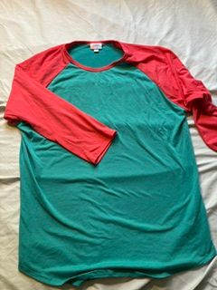 Lularoe Randy T 3/4 sleeve teal with coral sleeves Women's - XL