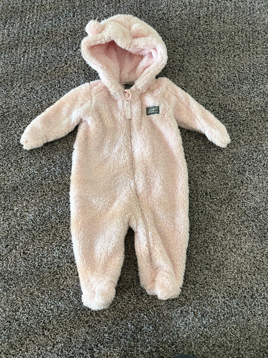 Eddie Bauer snowsuit baby girl 3-6 months Fleece, one piece, light pink, hooded, winter 3 Months