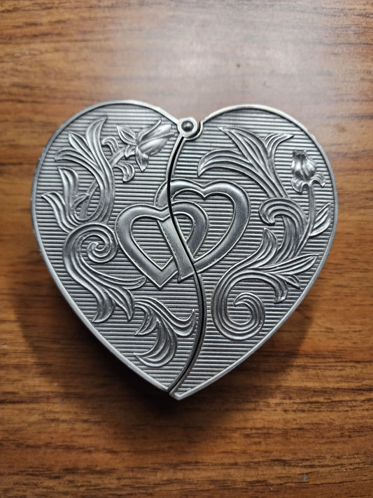 Mullingar Pewter Heart Jewelry Box Navy Blue velvet inside Jewelry