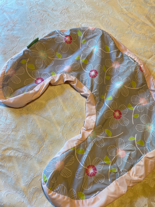 Comfort and harmony,  boppy cover, gray and pink floral Nursing