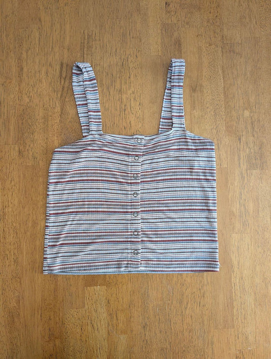 American Eagle, small, cropped tanktop soft/stretchy blue/white/maroon/black striped Women's - S