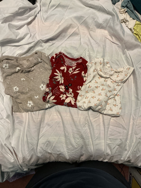 Rabbit, bear, and Carter Three floral long sleeve onesies 12 Months