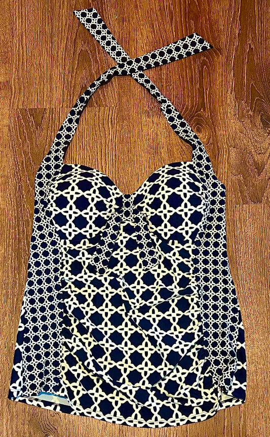 Merona Merona tankini halter swim top- Navy Blue/White Geometric Pattern Women's - L
