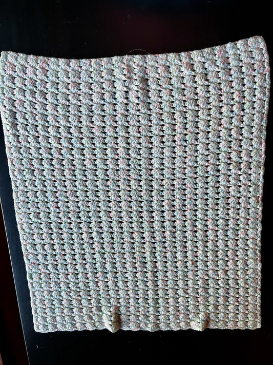 Handmade Crocheted Baby Blanket soft pastel variegated yarn with pink, blue, and cream tones Blanket
