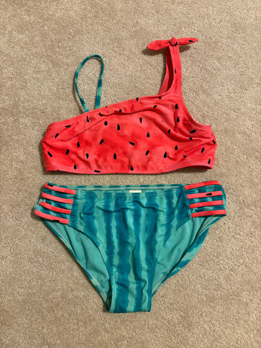Cat & Jack, XL, girls 2-piece swimsuit bikini watermelon print, UPF 50+ 14