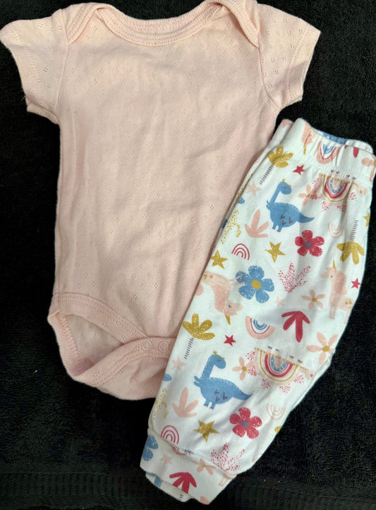 Chick Pea pink dinosaur outfit set, 0-3 months Chick Pea pink dinosaur outfit set, 0-3 months 3 Months