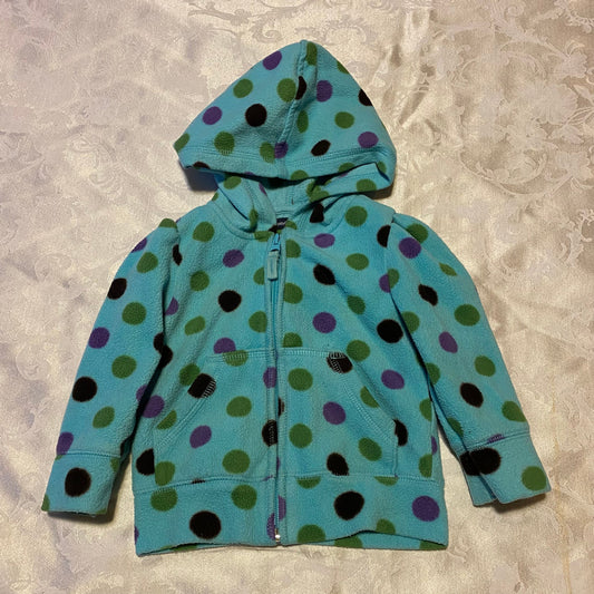 Baby Gap, 18m-24m, fleece hood sweater zipper teal blue with polka dots 18 Months