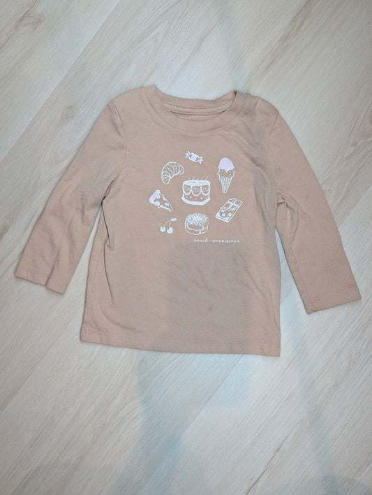 Cat & Jack tan long sleeve shirt, 18m Tan long sleeve shirt w/ desserts, "snack connoisseur" 18 Months