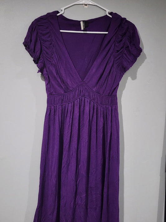 Knee Length, Purple Jersey Dress V-neck Women's - L
